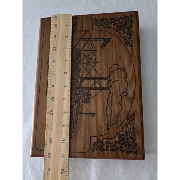 Vintage Wooden Latch Box with Steamship Scene Tow Boat Stationary - Picture 11 of 13